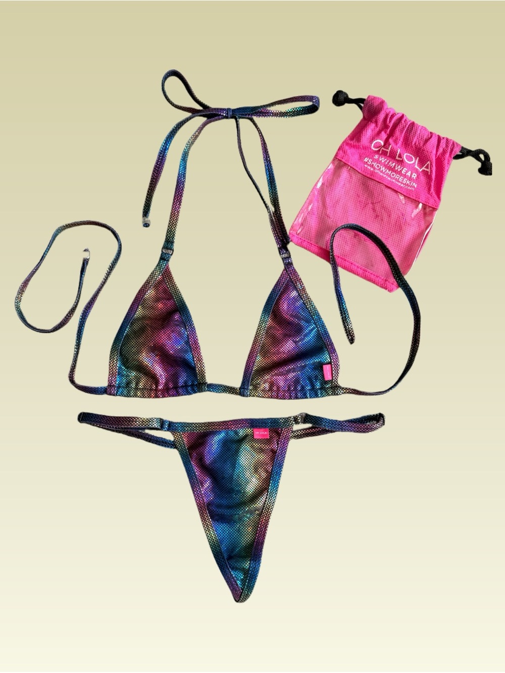 OH LOLA Swimwear Holographic Galaxy Micro Bikini Set w/ Pouch, Small - Picture 2 of 8
